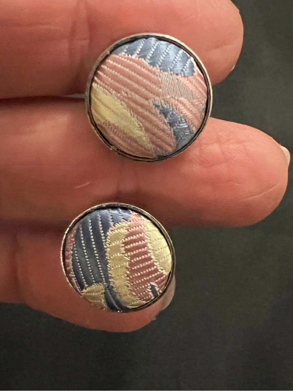 Round Pastel Embroidered Button cuff links - Pink, Blue, Cream